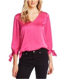 CeCe V-Neck Satin Blouse With Tie Sleeves   Reviews - Tops - Women - Macy s at Macys